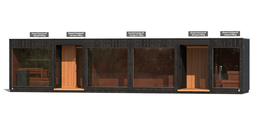 Kirami FiVision® -sauna M Misty, -terrace S Misty, -loungeXL Misty, -terrace S Misty, -sauna S Misty