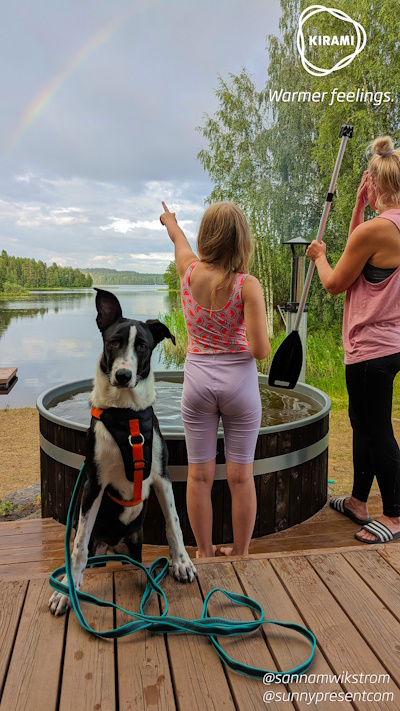 It's great to admire the rainbow while filling the hot tub. But what is Maggie the dog admiring? | Kirami