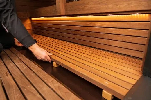 Kirami FinVision® -sauna M Misty - the benches are easy to lift up for cleaning.