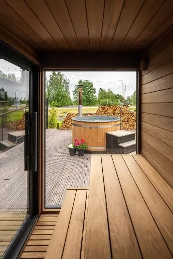 Energy-efficient double glass with argon in Kirami FinVision® -sauna S Misty | Outdoor saunas